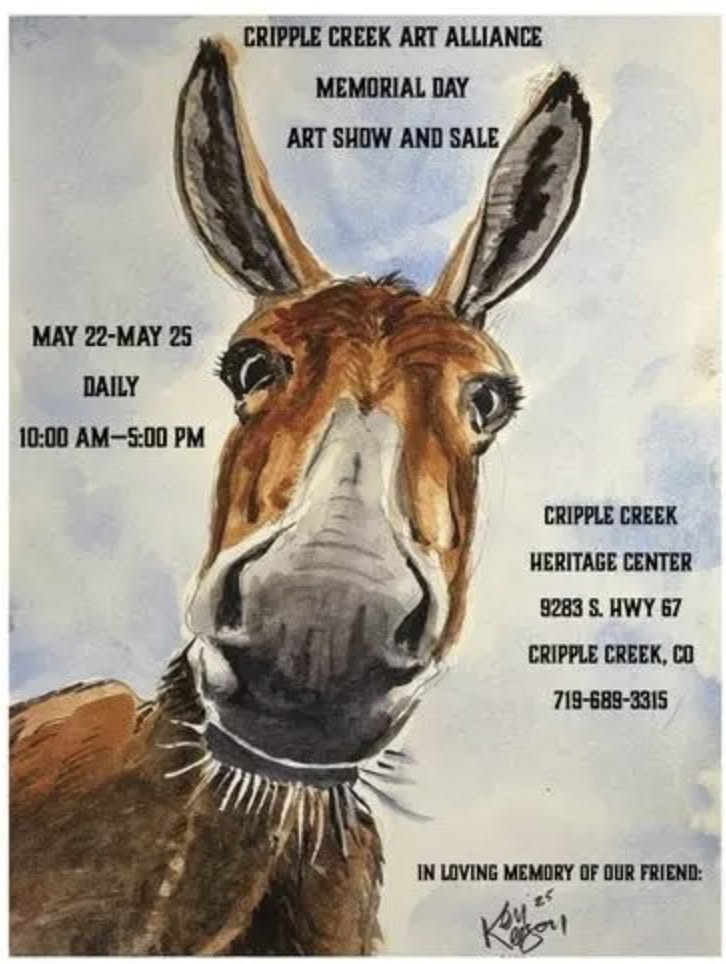 Cripple Creek Art Alliance Memorial Day Art Show — watercolor donkey painting by local Colorado artist